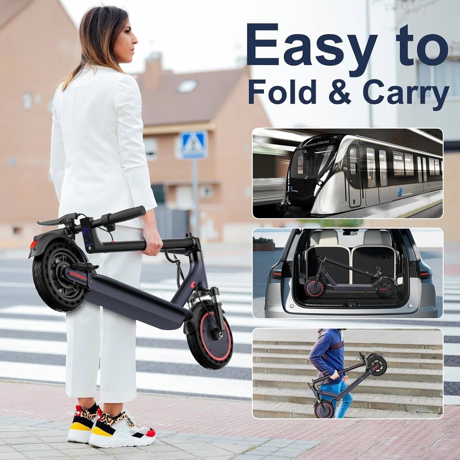 Electric Scooter 500W E-Scooter Top Speed 22MPH Dual Shock Absorbers Braking System Solid Tires 10INCH